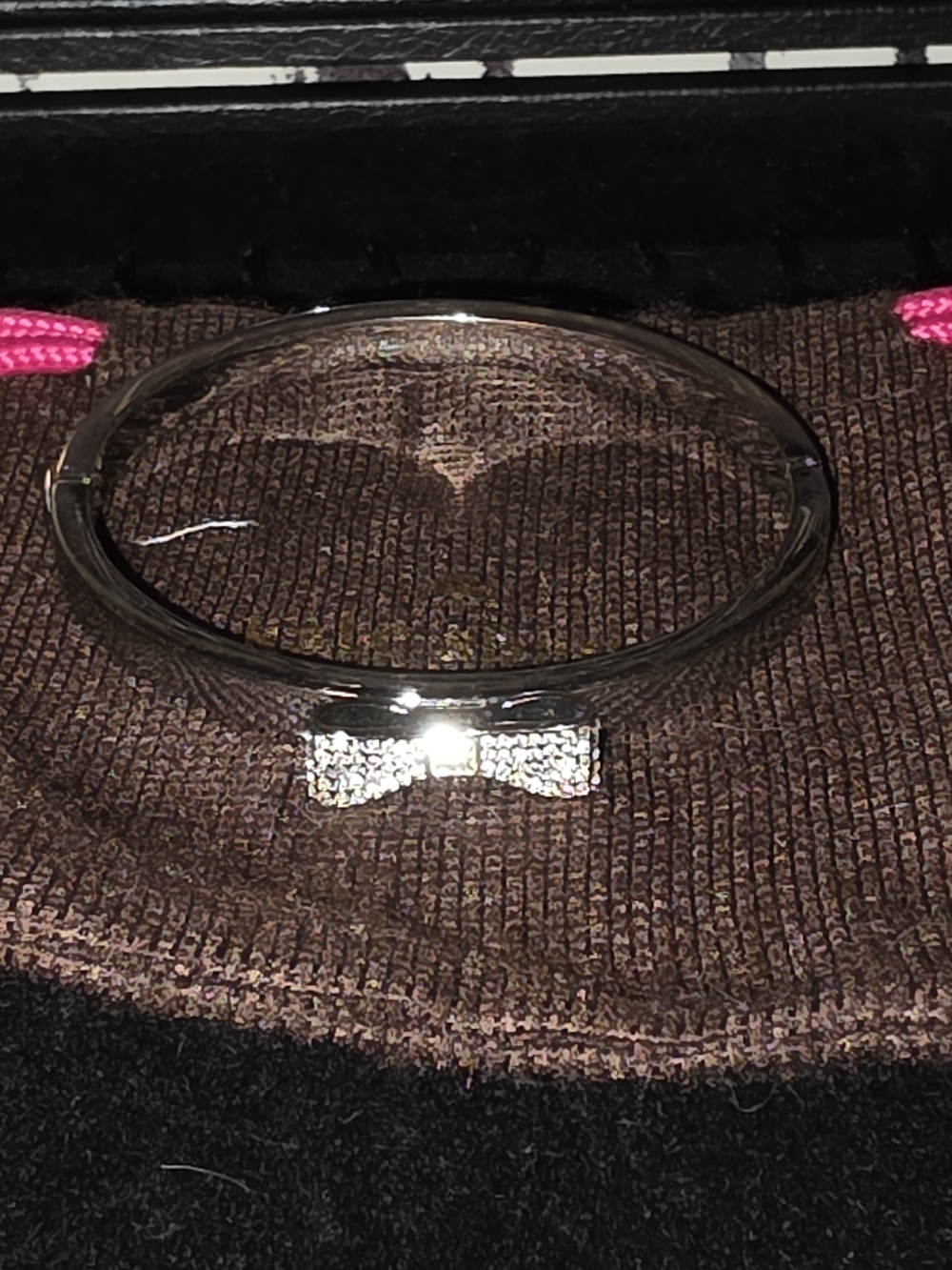 kate spade Pink Braided Inlay Pave Bow Accent Bangle Bracelet Set - Picture 7 of 8